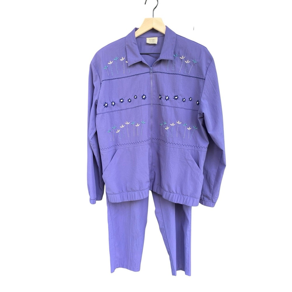 VTG 80s 90s Teddi Embroidered Tracksuit Set Periwinkle Grandmacore Medium Large